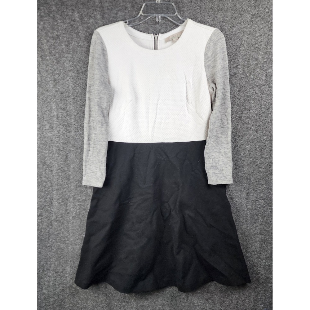Loft Dress Womens 6 Colorblock White Grey Black Exposed Zip EUC